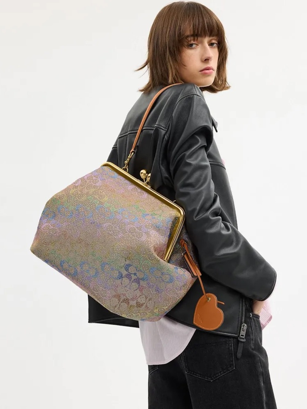 COACH CRYSTAL KISSLOCK Iridescent Multi-Color Dome Satchel Shoulder Bag